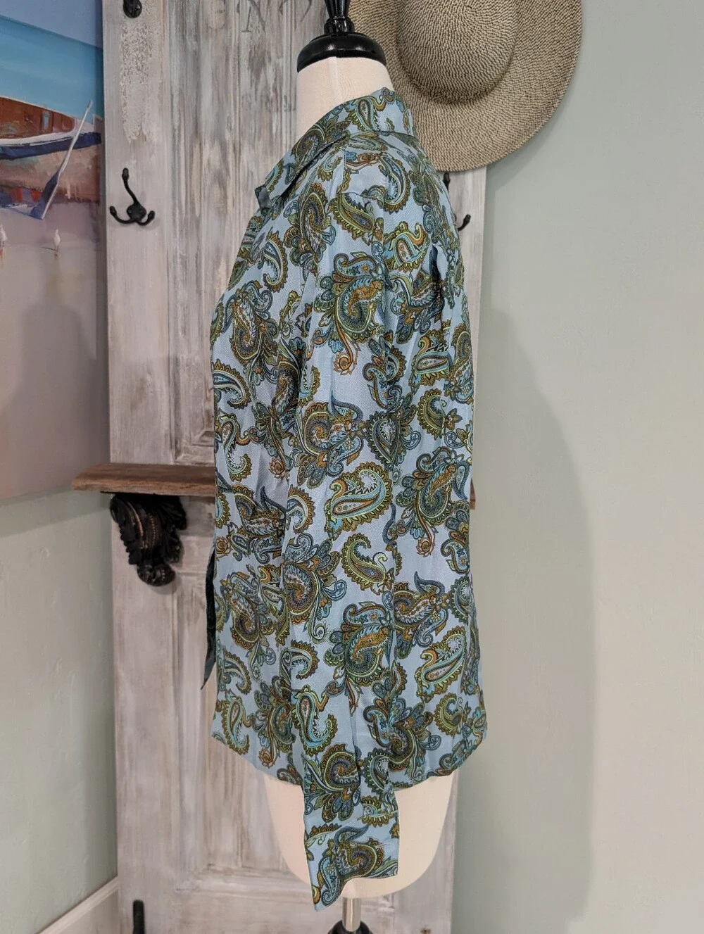 Pendleton Light Blue Silk Paisley Button Down Blouse - Picture 2 of 6